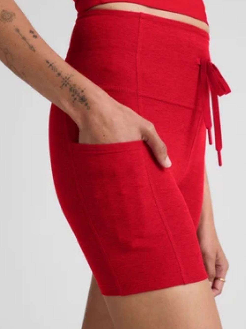 Beyond Yoga Red High-Rise Go Pocket Bike Short